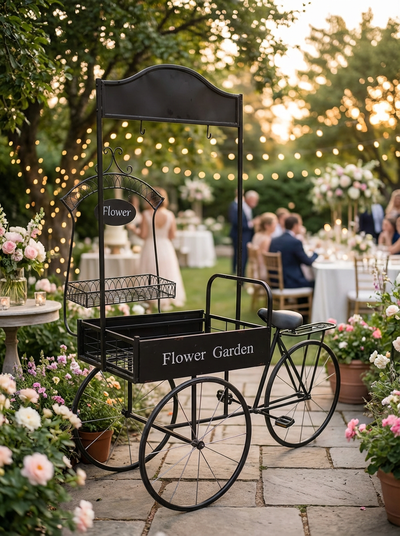 Location VÉLO DE JARDIN FLEURI NOIR / PRESENTOIR DESSERTE