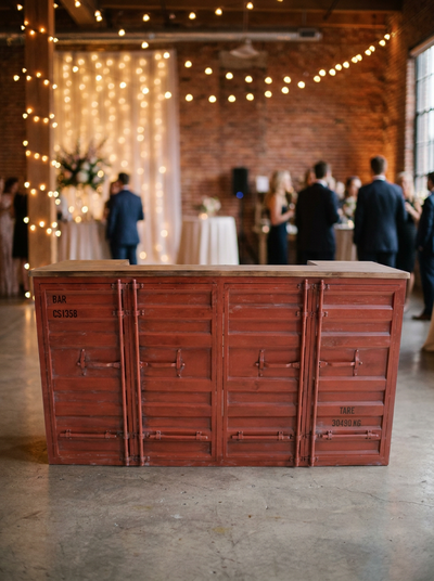 Location BAR CONTENER METAL ROUGE ET BOIS