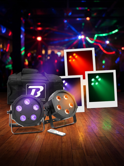 2 PROJECTEURS LED - FLAT PAR 5X5W 4IN1 SET - BOOMTONE DJ