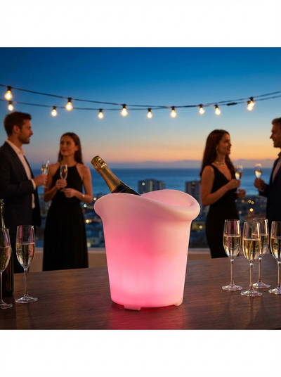Location SEAU À CHAMPAGNE LUMINEUX SANS FIL BLANC H35CM