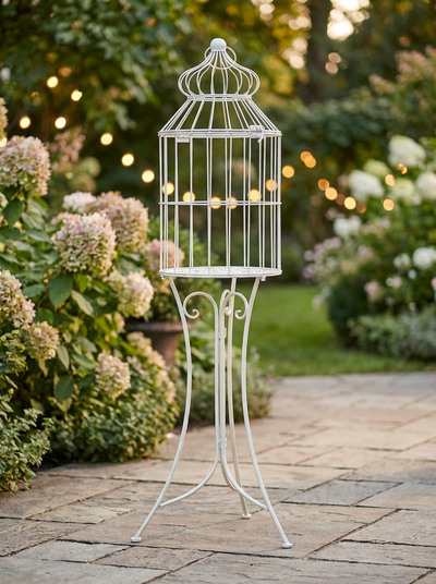 Location LANTERNE CAGE OISEAU BLANC SUR PIED GM