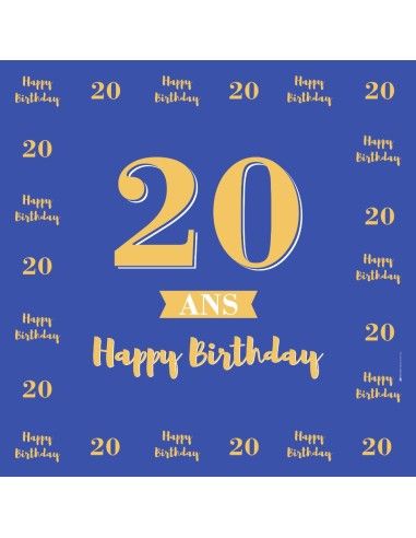 Location TOILE BACKDROP AVEC SUPPORT ANNIVERSAIRE 2X2M 20 ANS BLEU ET OR