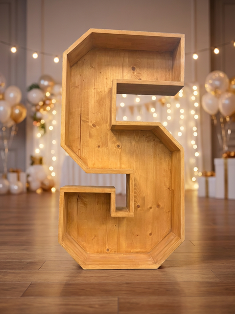 Chiffre bois couleur bois 5 en location pour événement - Faites la Fête